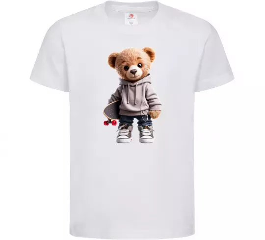 Детская футболка Ведмедик зі скейтбордом Белый фото