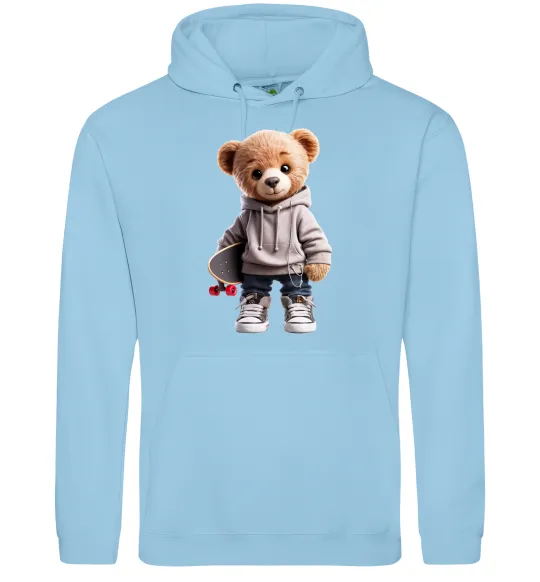 Женская толстовка (худи) Ведмедик зі скейтбордом Голубой фото