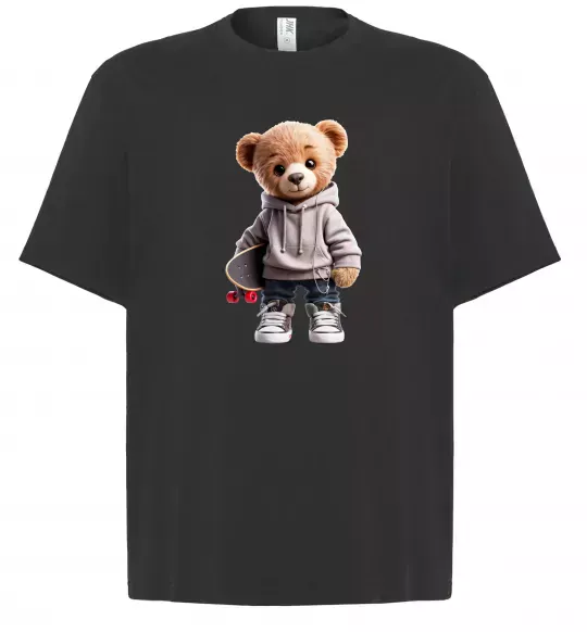 Футболка Оверсайз Ведмедик зі скейтбордом Черный фото