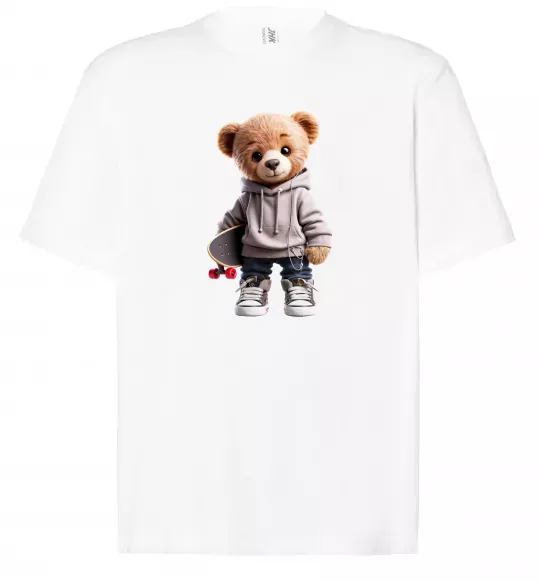 Футболка Оверсайз Ведмедик зі скейтбордом Белый фото