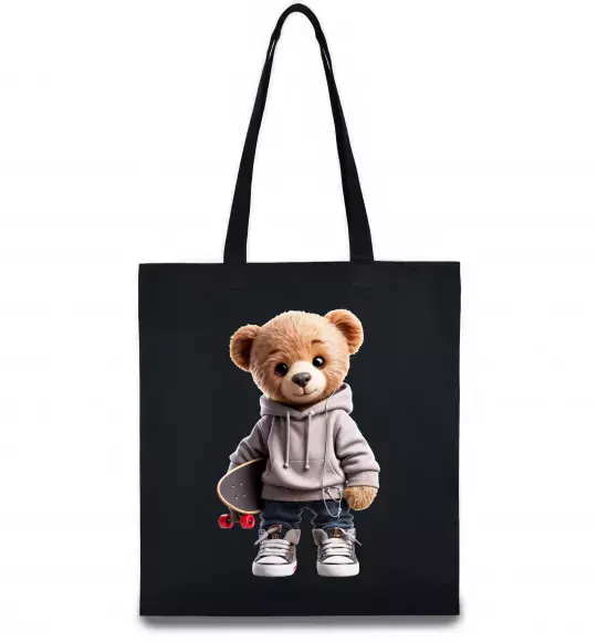 Еко-сумка Ведмедик зі скейтбордом Чорний фото