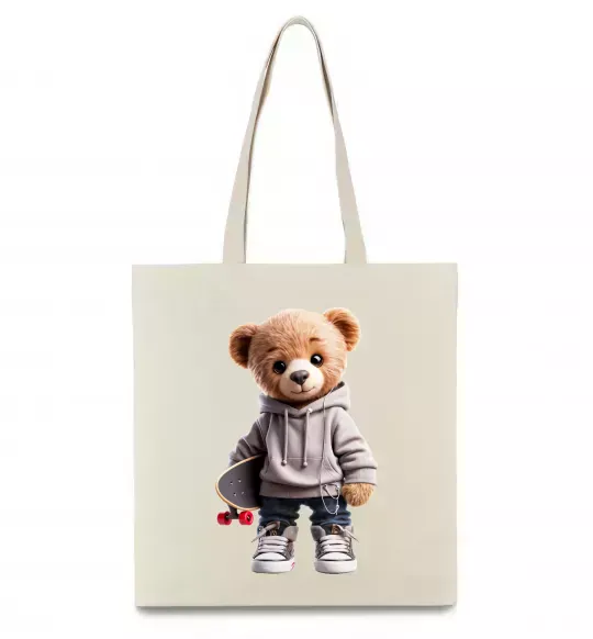 Еко-сумка Ведмедик зі скейтбордом Бежевий фото