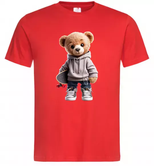 Чоловіча футболка Ведмедик зі скейтбордом Червоний фото