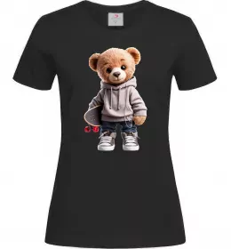 Женская футболка Ведмедик зі скейтбордом Черный фото