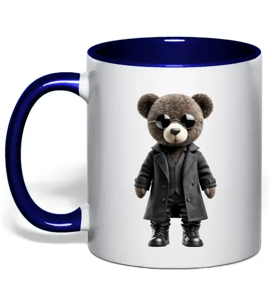 Чашка с цветной ручкой Ведмедик в плащі Глубокий темно-синий фото