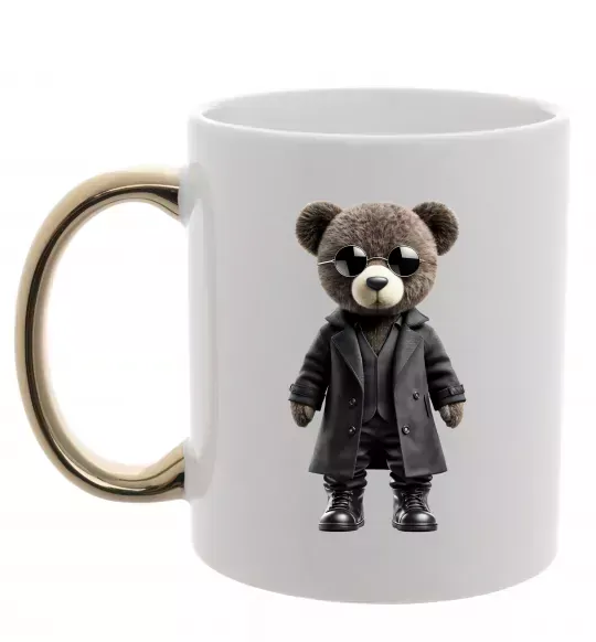 Чашка с цветной ручкой Ведмедик в плащі Золото фото