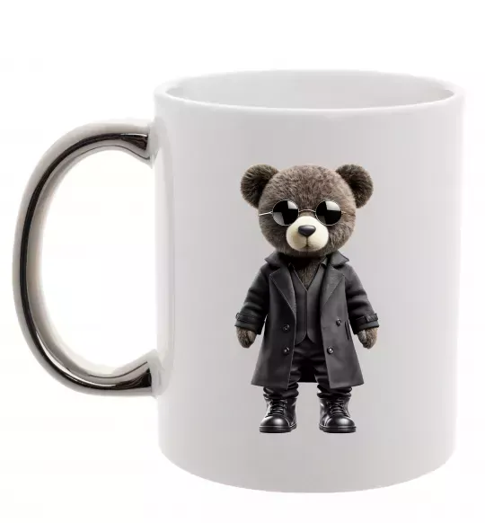 Чашка с цветной ручкой Ведмедик в плащі Серебро фото