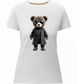 Женская премиум футболка Ведмедик зі скейтбордом Черный фото