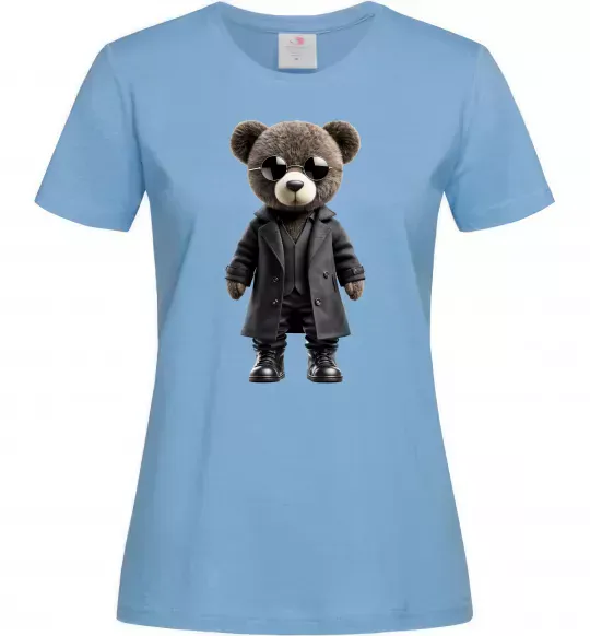 Жіноча футболка Ведмедик в плащі Блакитний фото
