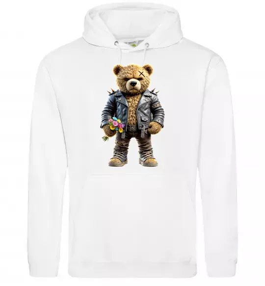 Мужская толстовка (худи) Ведмедик з квітами Белый фото