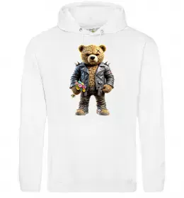 Мужская толстовка (худи) Ведмедик з квітами Белый фото