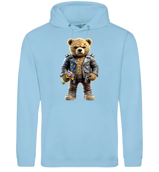 Чоловіча толстовка (худі) Ведмедик з квітами Блакитний фото