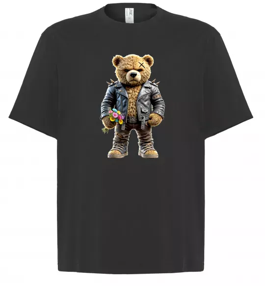 Футболка Оверсайз Ведмедик з квітами Черный фото