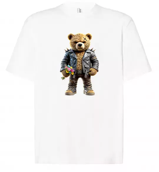 Футболка Оверсайз Ведмедик з квітами Белый фото