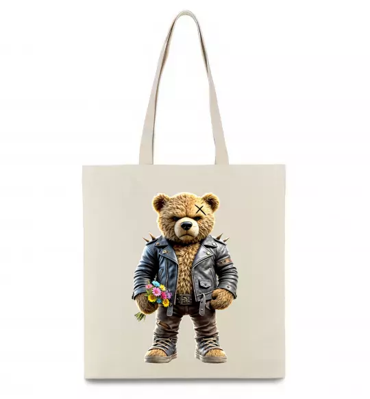 Еко-сумка Ведмедик з квітами Бежевий фото