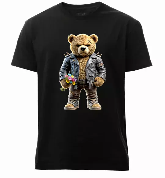 Чоловіча преміум футболка Ведмедик з квітами Чорний фото
