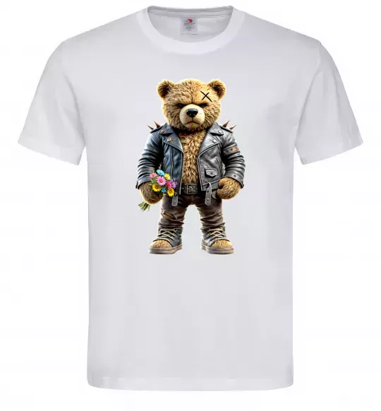 Мужская футболка Ведмедик з квітами Белый фото