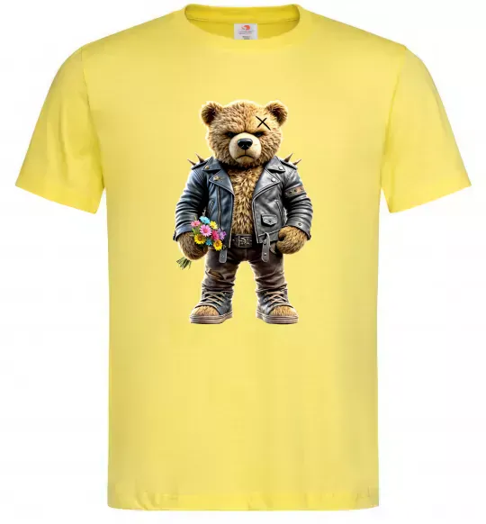Мужская футболка Ведмедик з квітами Лимонный фото