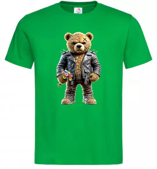 Мужская футболка Ведмедик з квітами Зеленый фото