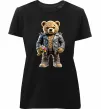 Женская премиум футболка Ведмедик з квітами Черный фото