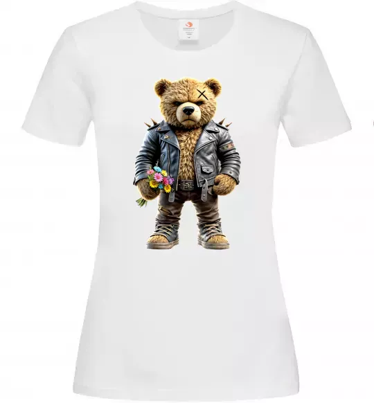 Жіноча футболка Ведмедик з квітами Білий фото
