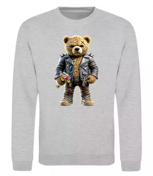 Свитшот Ведмедик з квітами Серый меланж фото