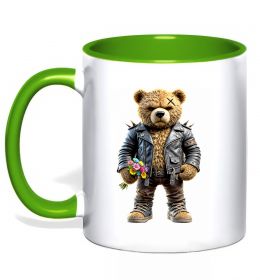 Чашка з кольоровою ручкою Ведмедик з квітами