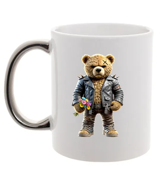 Чашка с цветной ручкой Ведмедик з квітами Серебро фото