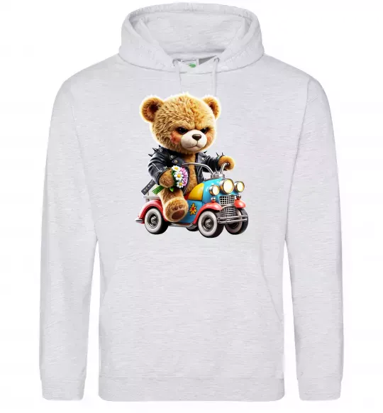 Жіноча толстовка (худі) Ведмедик на машинці Сірий меланж фото