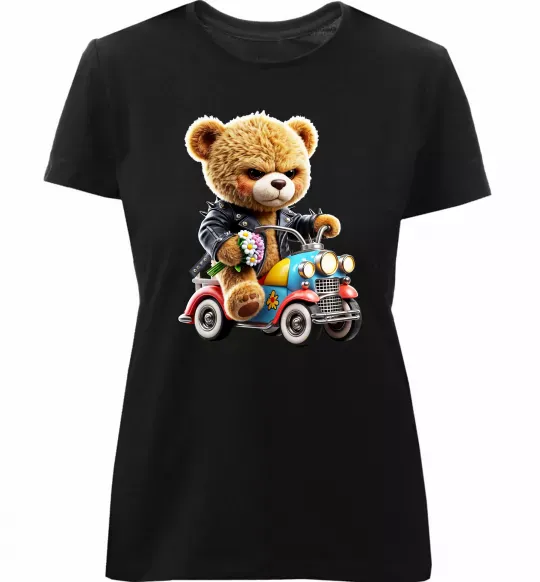Женская премиум футболка Ведмедик на машинці Черный фото