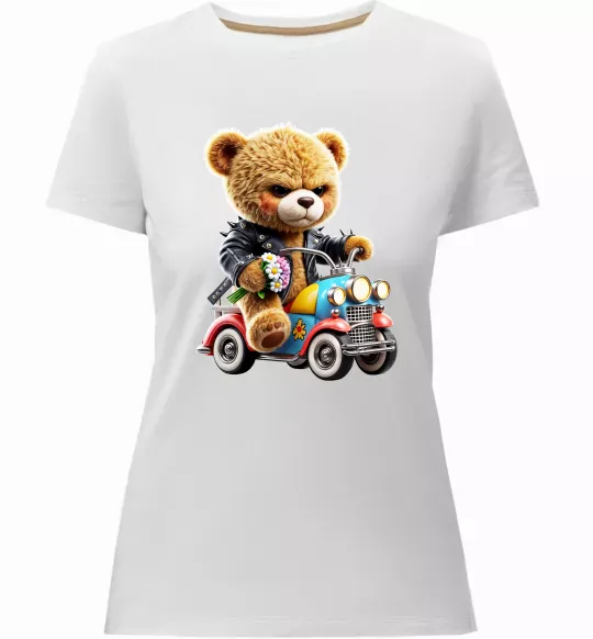 Женская премиум футболка Ведмедик на машинці Белый фото