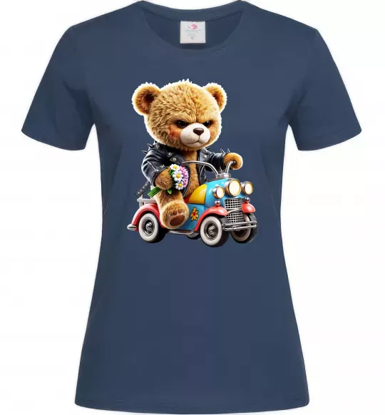 Женская футболка Ведмедик на машинці Темно-синий фото