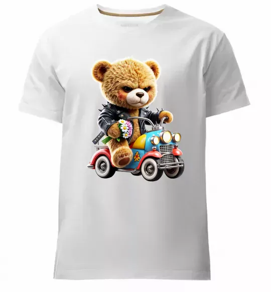 Мужская премиум футболка Ведмедик на машинці Белый фото