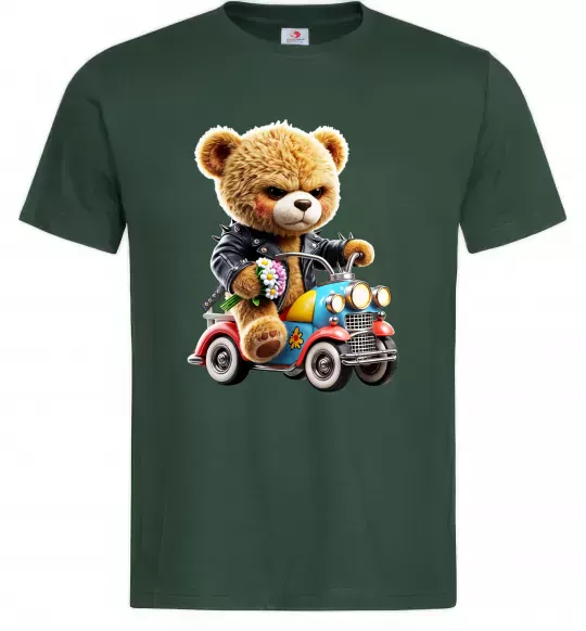 Мужская футболка Ведмедик на машинці Темно-зеленый фото
