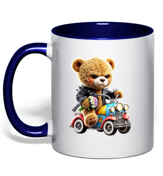 Чашка з кольоровою ручкою Ведмедик на машинці Глибокий темно-синій фото