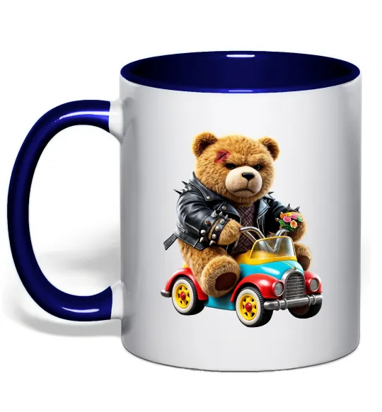 Чашка с цветной ручкой Ведмедик на машині Глубокий темно-синий фото