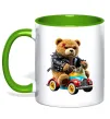 Чашка с цветной ручкой Ведмедик на машині Зеленый фото