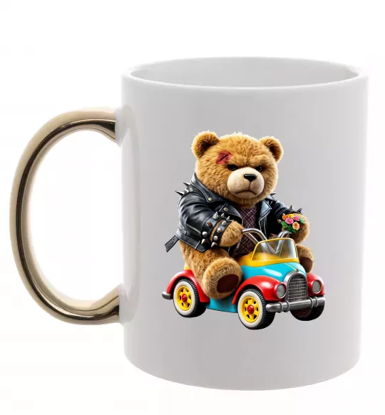 Чашка с цветной ручкой Ведмедик на машині Золото фото