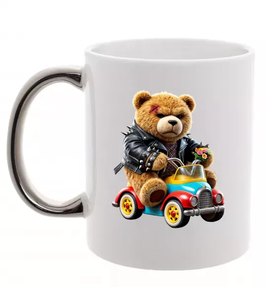 Чашка с цветной ручкой Ведмедик на машині Серебро фото