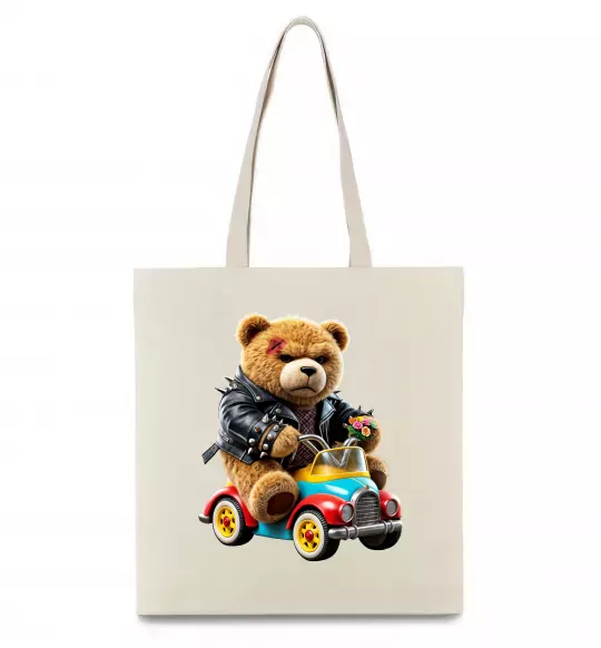 Эко-сумка Ведмедик на машині Бежевый фото