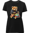 Женская премиум футболка Ведмедик на машині Черный фото