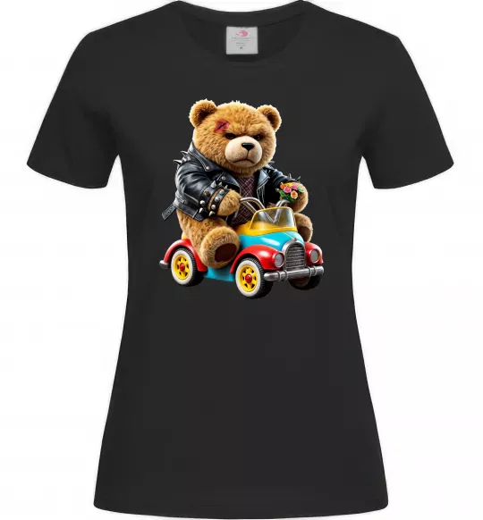Женская футболка Ведмедик на машині Черный фото