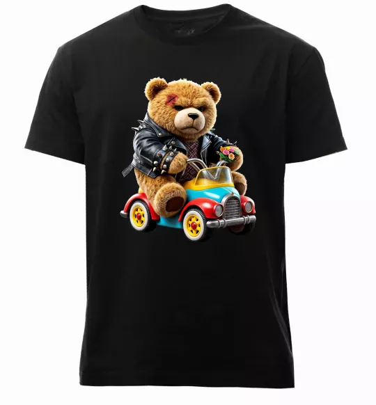 Мужская премиум футболка Ведмедик на машині Черный фото