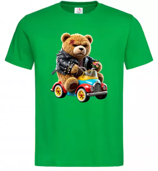 Мужская футболка Ведмедик на машині Зеленый фото