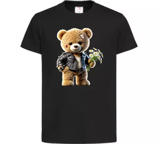 Детская футболка Ведмедик з букетом квітів Черный фото