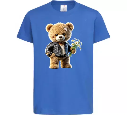 Детская футболка Ведмедик з букетом квітів Ярко-синий фото