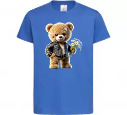 Детская футболка Ведмедик з букетом квітів Ярко-синий фото