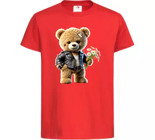Детская футболка Ведмедик з букетом квітів Красный фото