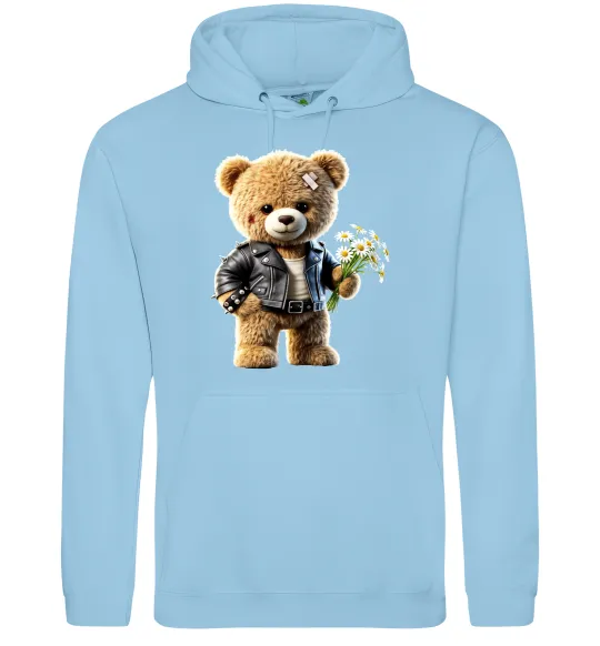 Жіноча толстовка (худі) Ведмедик з букетом квітів Блакитний фото