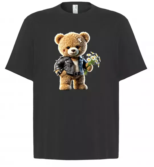 Футболка Оверсайз Ведмедик з букетом квітів Черный фото
